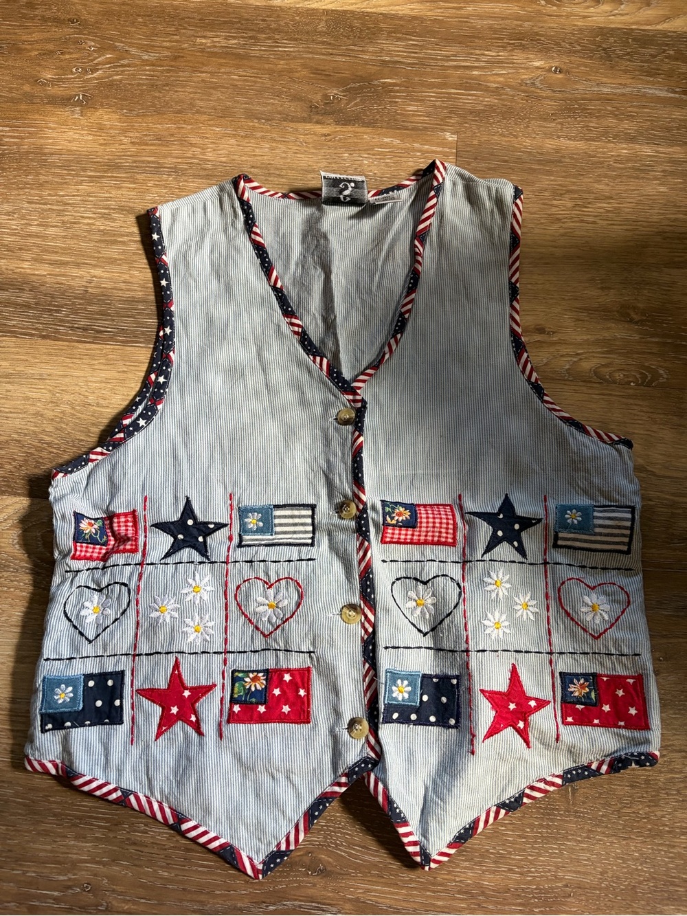 Vintage Patriotic Embroidered Vest - Red, White & Blue